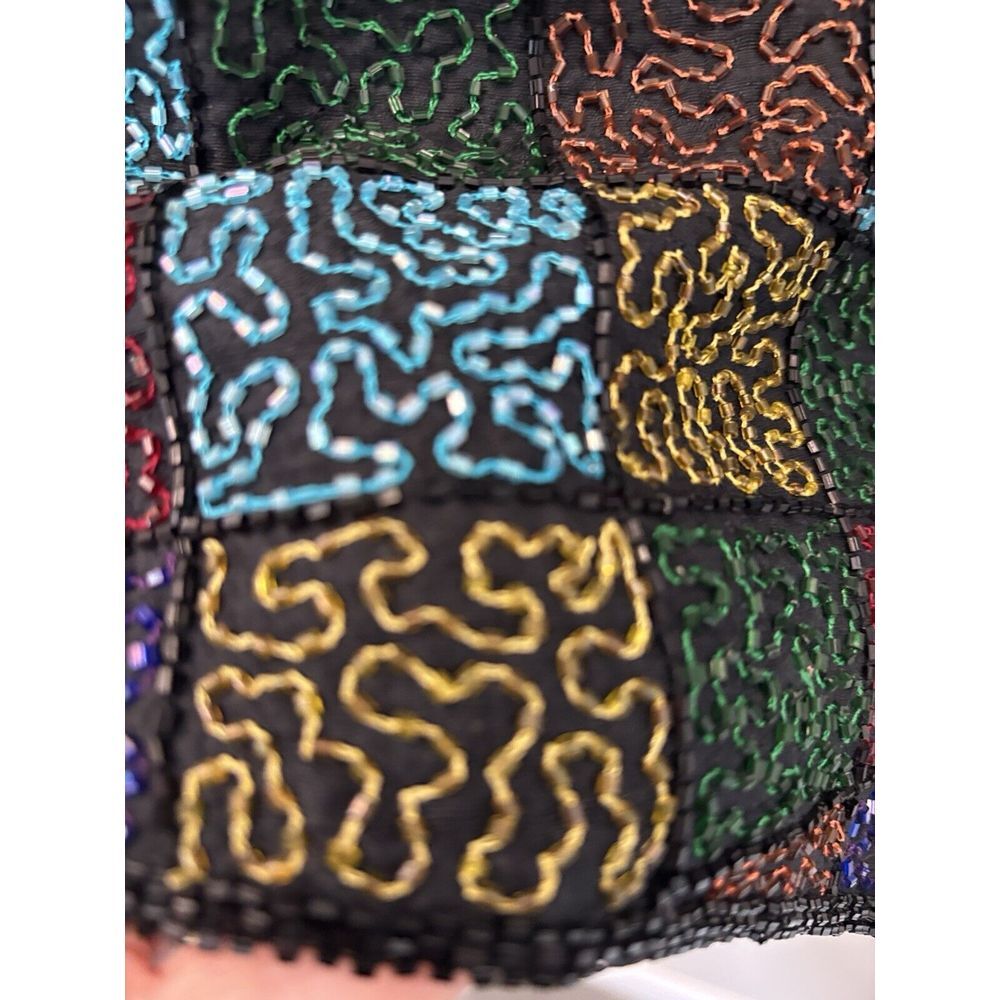 Spenser Jeremy Vintage Multicolor & Blk Beaded Sequin Embellished 100% Silk Vest - Picture 8 of 15